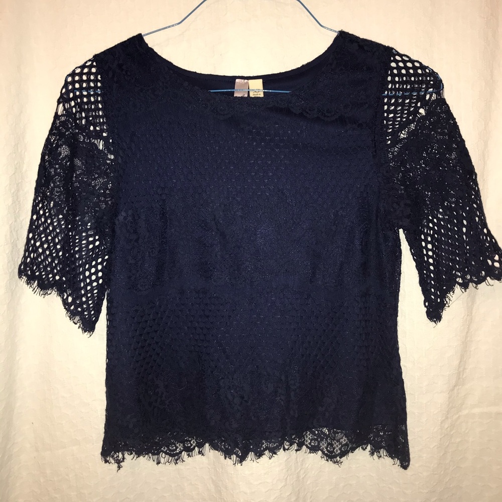 Francesca’s Navy Blue Lace Top